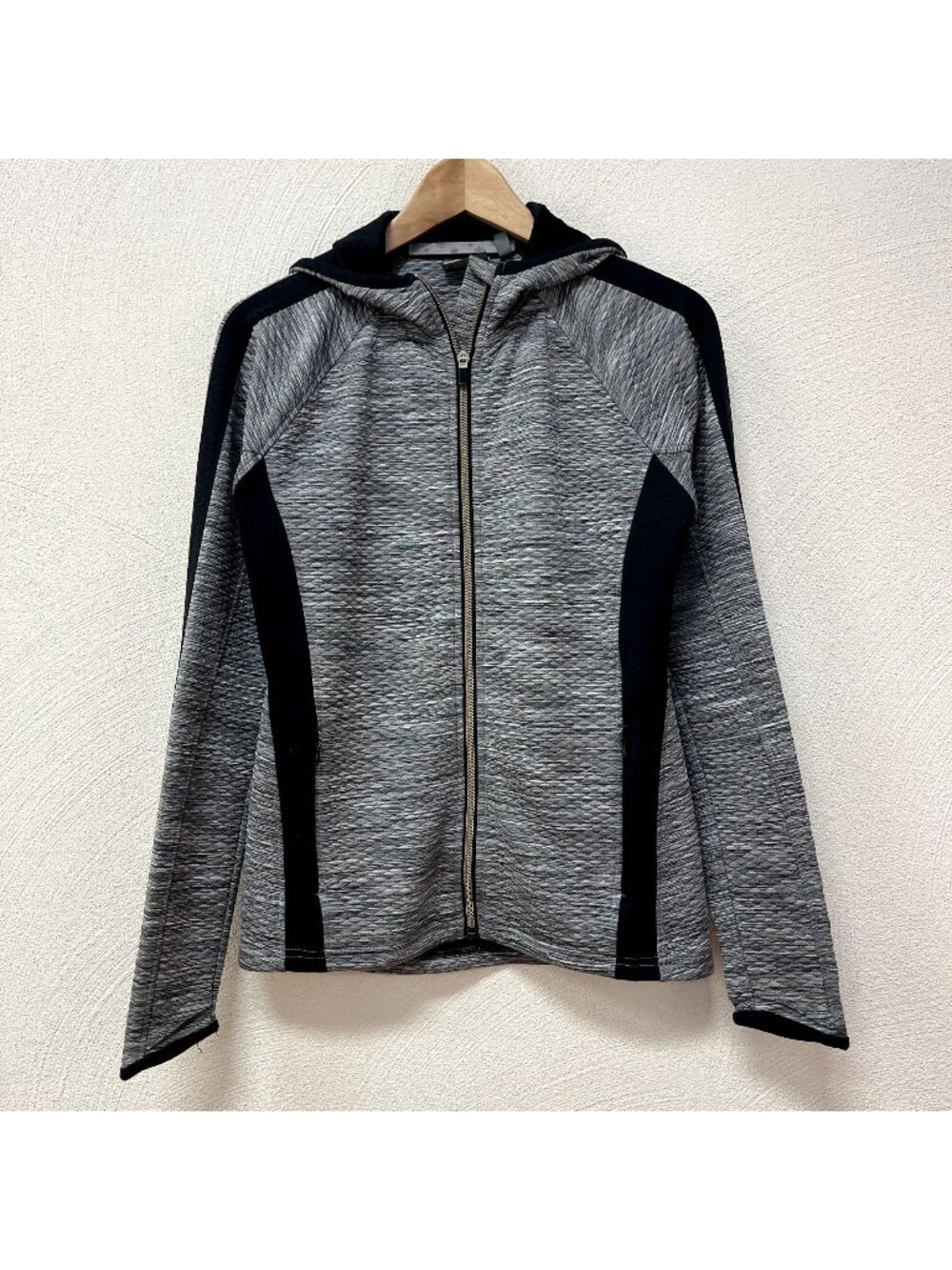 Athleta Athletic Snowscape Heather Gray & Black Full Zip Hoodie sz Small